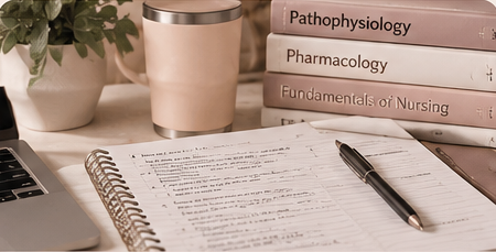 Nursing study books and clinical notes